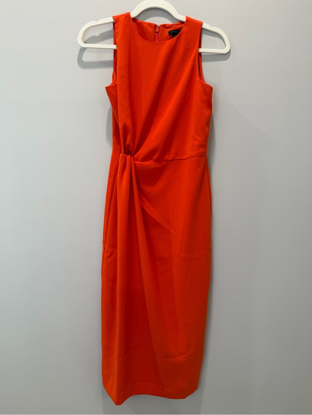 Ann Taylor Bright Orange Sleeveless Midi Dress with Twist Waist – Size 0P